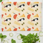 Wine cheese pasta and olives on a beige background geschirrtuch (Gefaltet)