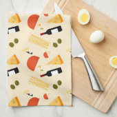 Wine cheese pasta and olives on a beige background geschirrtuch (Viertel Falte)