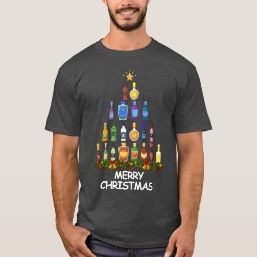 Wine Christmasree Frohe Weihnachtsfreunde T-Shirt (Vorderseite)