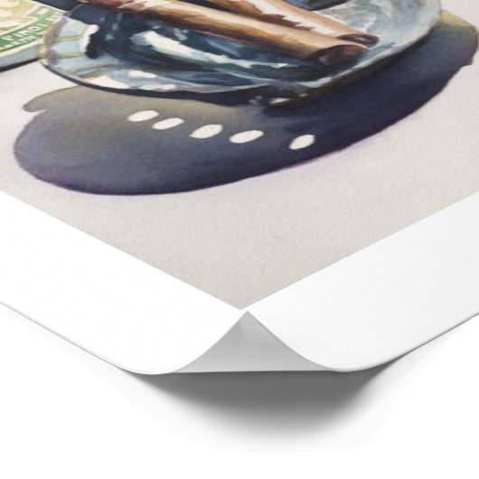 "Wine & Cigars" Stillleben Wasserfarbe Poster (Ecke)