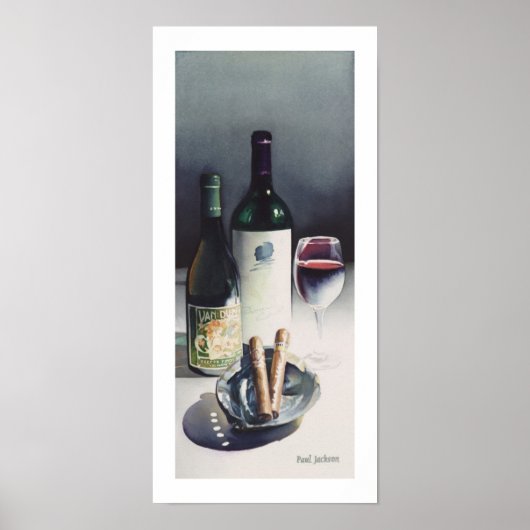 "Wine & Cigars" Stillleben Wasserfarbe Poster (Vorne)
