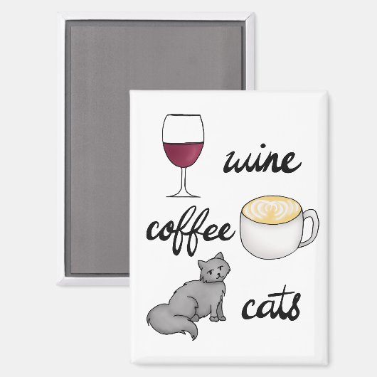 Wine Coffee Cats Niedlicher Cartoon Magnet (Vorderseite/Rückseite)