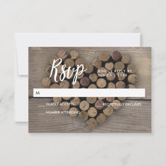 Wine Cork Heart RSVP Karte (Vorderseite)