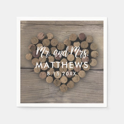 Wine Cork Heart Wedding Cocktail Napkins Serviette (Vorderseite)