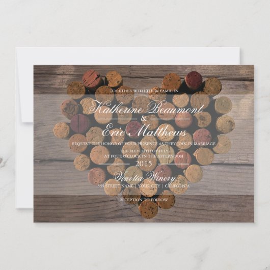 Wine Cork Rustic Wedding Einladung (Vorderseite)