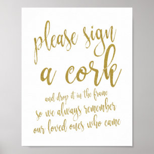 Wine Cork Wedding Guest Book Gold Glitzer Sign Poster