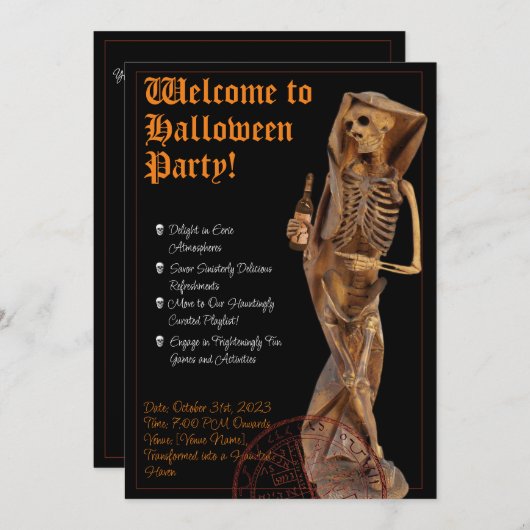 Wine & Death Halloween Inwitschaft Einladung (Vorne/Hinten)