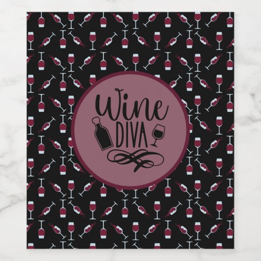 Wine Diva Wine Goblet Pattern Weinetikett (Einzelnes Label)