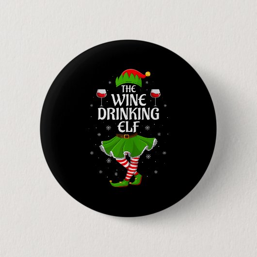 Wine Drinking Elf Christmas Family Girl Women Elf Button (Vorderseite)