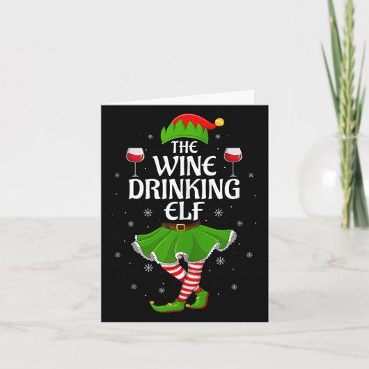 Wine Drinking Elf Christmas Family Girl Women Elf Karte (Vorderseite)
