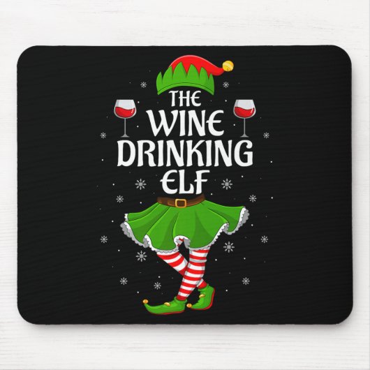 Wine Drinking Elf Christmas Family Girl Women Elf Mousepad (Vorne)