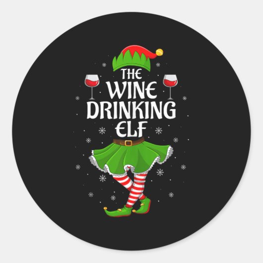 Wine Drinking Elf Christmas Family Girl Women Elf Runder Aufkleber (Vorderseite)