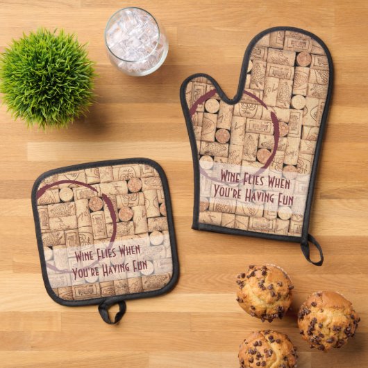 Wine Funny Ofenhandschuh & Topflappen-Set (Oben Unten)