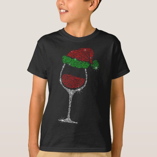 Wine Gl With Santa Hat Wine Lover Christmas Gift T-Shirt (Vorderseite)