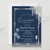 Wine Glass Balloons Glitzer Tropfen Blue Quinceañe Einladung (Vorderseite)