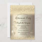 Wine Glass Balloons Gold Glitzer Champagne Einladung (Vorderseite)