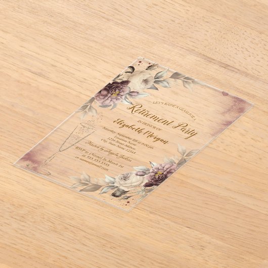 Wine Glass Dark Roses Retirement Acryleinladungen (Ablage )