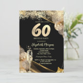 Wine Glass Gold Confetti Balloons 60th Birthday Einladung (Stehend Vorderseite)