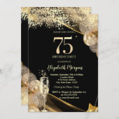 Wine Glass Gold Confetti Balloons 75th Birthday Einladung (Vorne/Hinten)