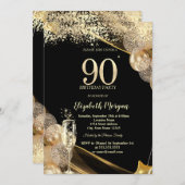 Wine Glass Gold Confetti Balloons 90th Birthday Einladung (Vorne/Hinten)