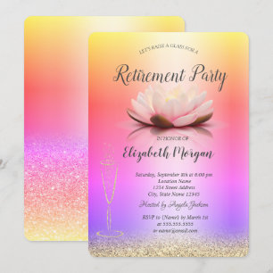 Wine Glass Ombre Glitzer Bokeh Lotus Retirement Einladung