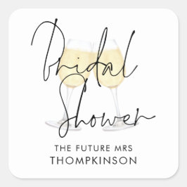 Wine Glasses Future Frau Name Brautparty Quadratischer Aufkleber