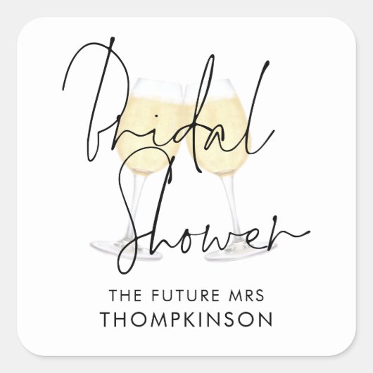 Wine Glasses Future Frau Name Brautparty Quadratischer Aufkleber (Vorderseite)
