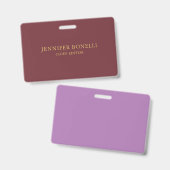 Wine & Gold Color Beruflich Trendy Moderne Schlich Ausweis (Vorder- & Rückseite)