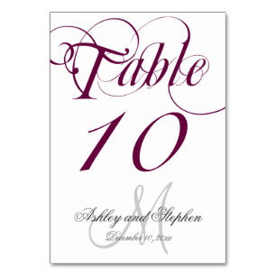 Wine Gray Monogram Wedding Tischnummer Card