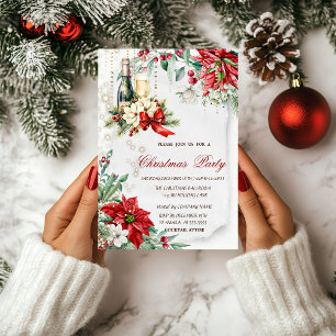 Wine Holly Berry Poinsettia Company Weihnachten Einladung