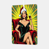 Wine Humor Retro Pop Art Christmas Ornament Aus Metall (Vorderseite links)