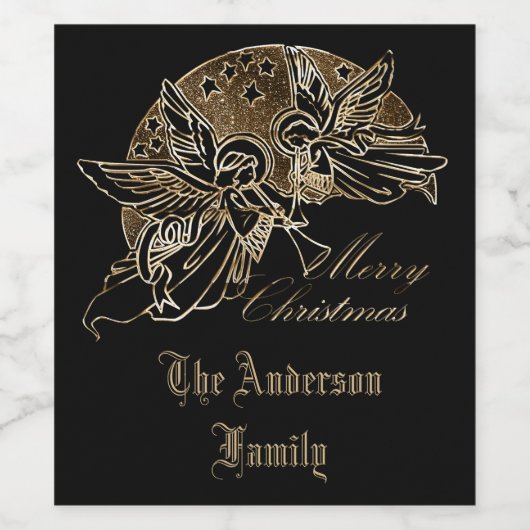 Wine Label Angels spielen Trumpet Weihnachtszeit Weinetikett (Einzelnes Label)