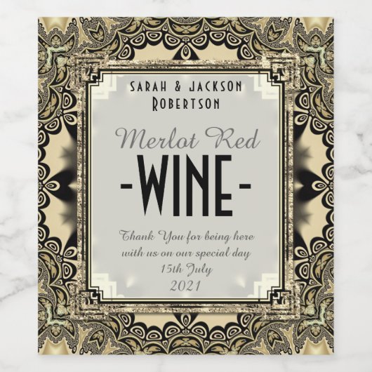 Wine Labels Black Baroque Lace Pattern Weinetikett (Einzelnes Label)