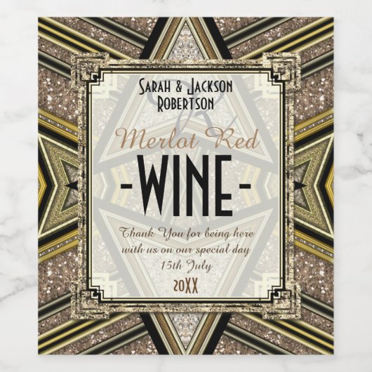 Wine Labels Black Gold Triangle Sparkler Muster Weinetikett (Einzelnes Label)