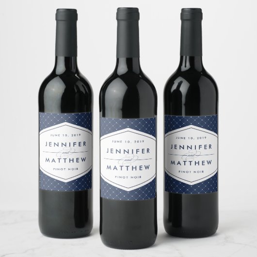 Wine Labels für Navy und White Geometric Wedric Weinetikett (Flaschen)