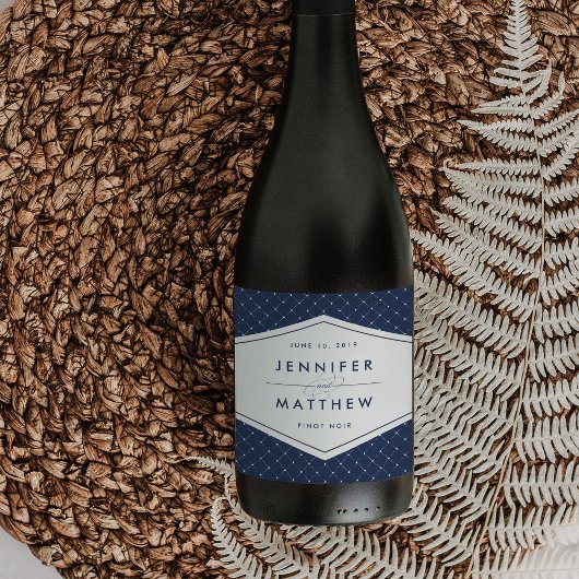 Wine Labels für Navy und White Geometric Wedric Weinetikett