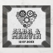 Wine Labels Steampunk Wedding Hearts Cogs Schaumweinetikett (Einzelnes Label)