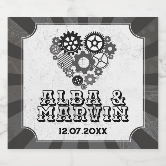 Wine Labels Steampunk Wedding Hearts Cogs Schaumweinetikett (Einzelnes Label)