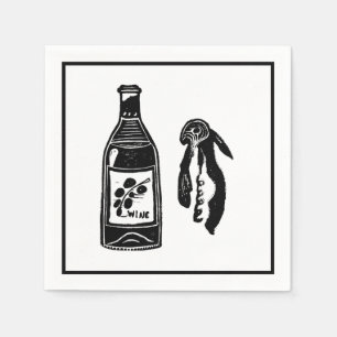 Wine Linocut Cocktail Party Napkins Serviette