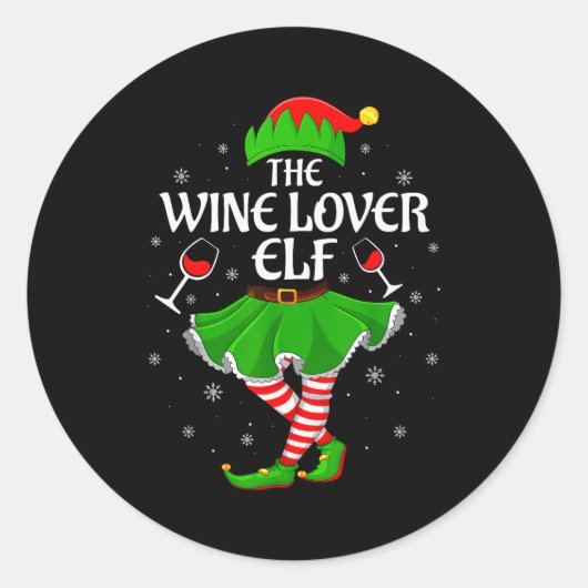 Wine Lover Elf Christmas Family Girls Women Elf Sq Runder Aufkleber (Vorderseite)