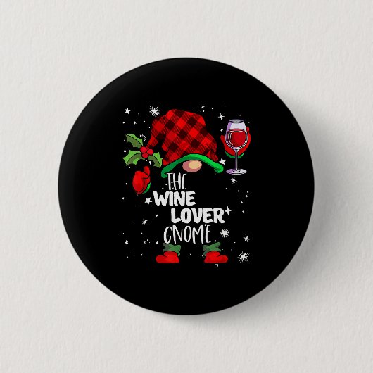 Wine Lover Gnome Red Buffalo Plaid Matching Family Button (Vorderseite)