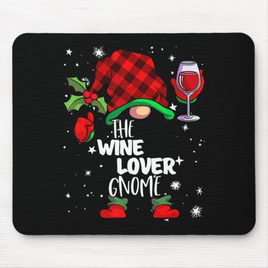 Wine Lover Gnome Red Buffalo Plaid Matching Family Mousepad (Vorne)