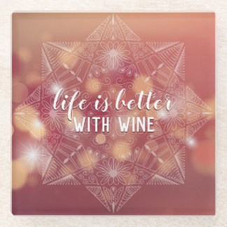 Wine Lover Pink Bokeh Mandala Kunst, Dichtung und  Glasuntersetzer