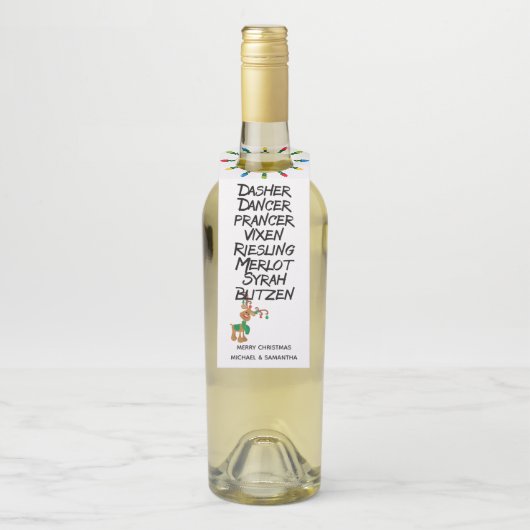 Wine Lover Reindeer Names Funny Christmas Flaschenanhänger (Auf Flasche)