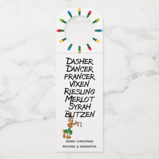 Wine Lover Reindeer Names Funny Christmas Flaschenanhänger (Rückseite)