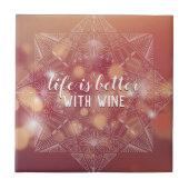Wine Lover's Elegant Lettered Mandala Peach Bokeh Fliese (Vorderseite)