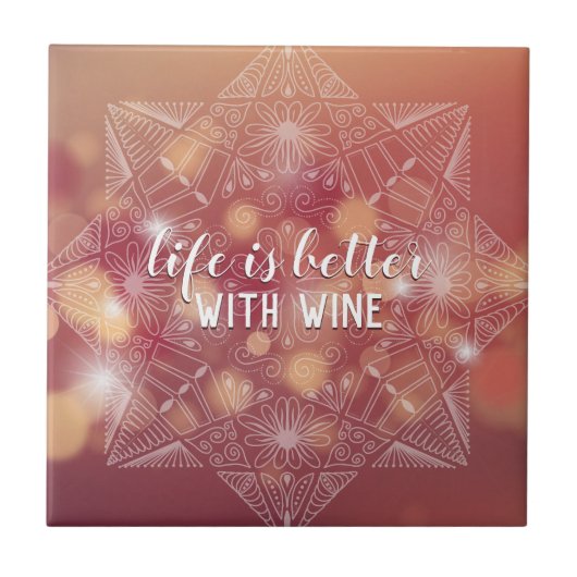 Wine Lover's Elegant Lettered Mandala Peach Bokeh Fliese (Vorderseite)
