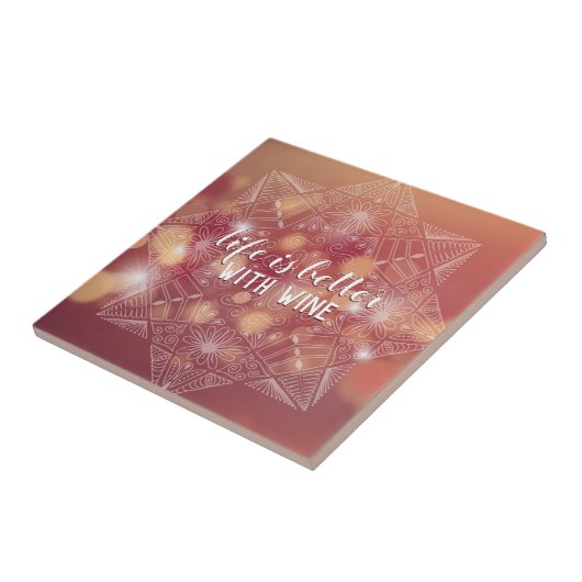 Wine Lover's Elegant Lettered Mandala Peach Bokeh Fliese (Seite)