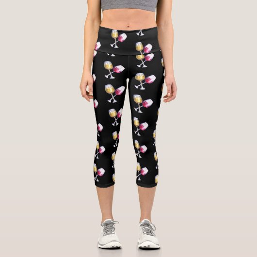 Wine Lovers Red White Briasses Muster Capri Leggings (Vorderseite)