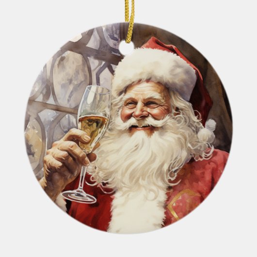 Wine Loving Santa Claus Keramik Ornament (Vorne)
